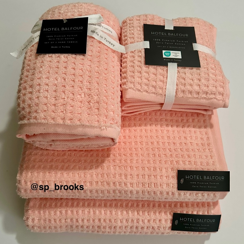 🎁8PC Hotel Balfour Bath Towel Set - Zero Twist Cotton - Waffle Textured - Peach